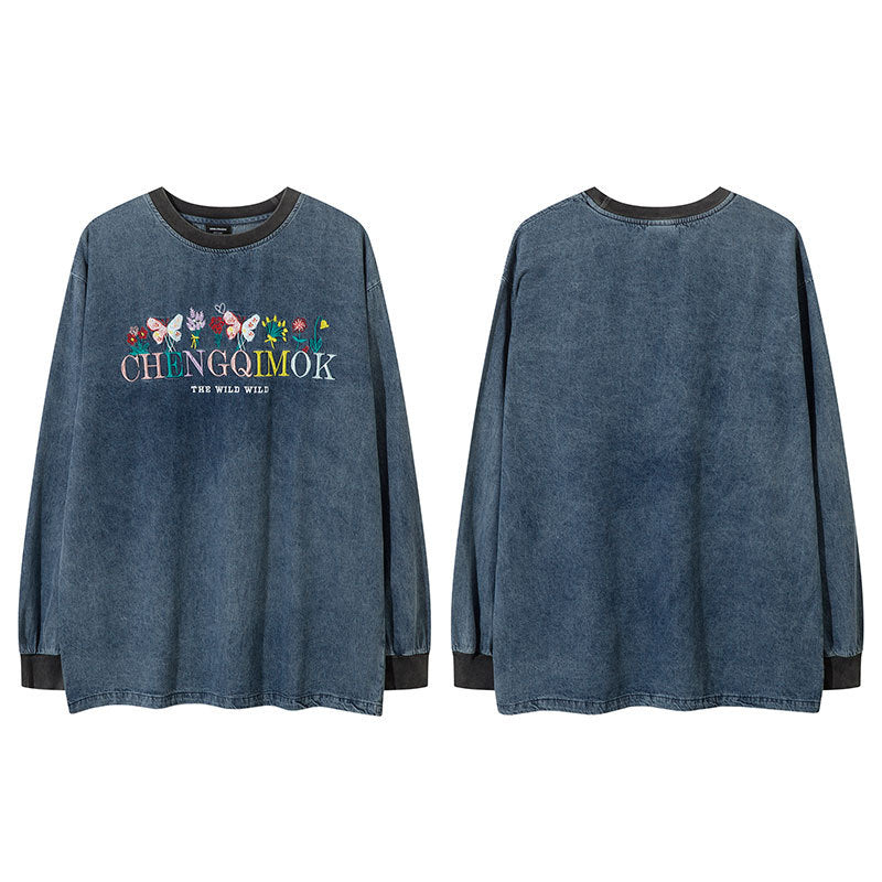 Marcas De Streetwear Denim Long Sleeve T-Shirt Vintage Top