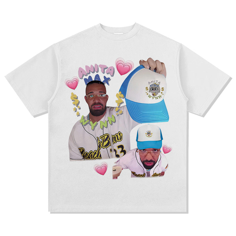 Outfit streetwear vintage hip hop drake print short sleeve t-shirt