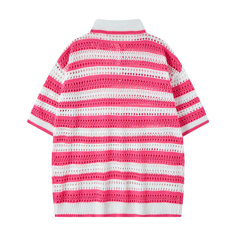 Nyc 1990 Shirt Summer Retro Striped Knitted Casual Short Sleeve Polo Shirt