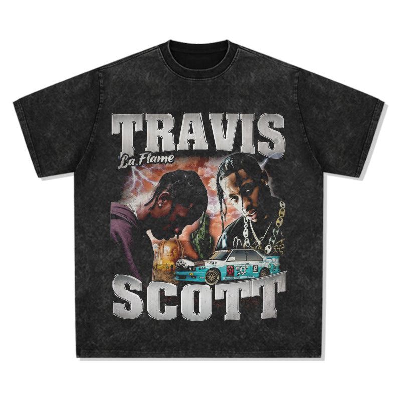 New york hip hop shop hip hop rap Travis Scott print short sleeve t-shirt