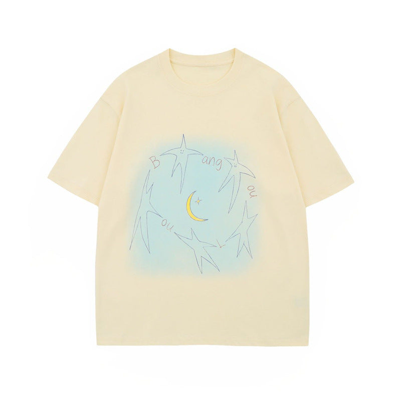 US drip outfits Summer Vintage Star Casual Loose Short Sleeve T-Shirts