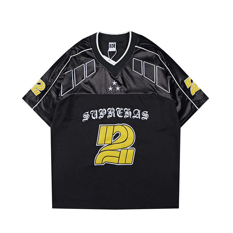 Racing oversized t shirt racing embroidered V-neck sports jersey short-sleeved t-shirt