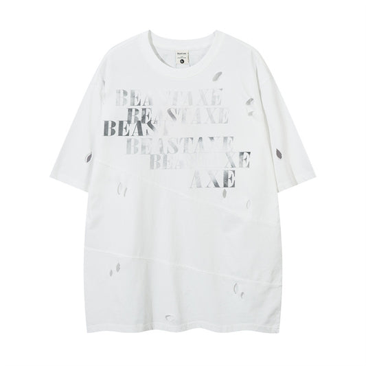 Y2K mens shirt washed and old round neck short-sleeved T-shirt loose and casual