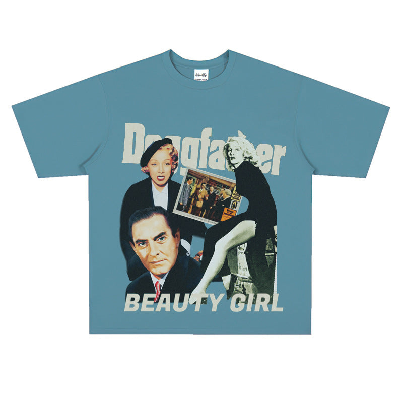 Film Star T Shirt Loose Heavy Retro Street Cotton American T-shirt Men and Women