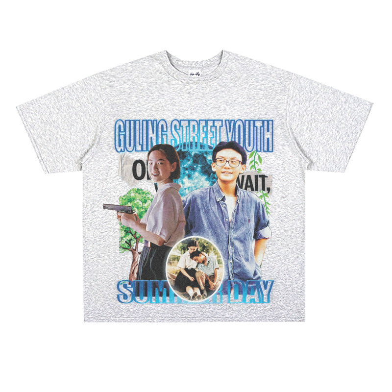 Film Star T Shirt Loose Heavy Retro Street Personality T-shirt Men and Women