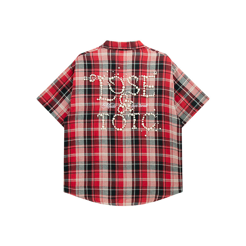 Nostalgia T Shirts Dopamine Yellow Checked Shirt Short Sleeve Summer Loose Polo Lapel Top