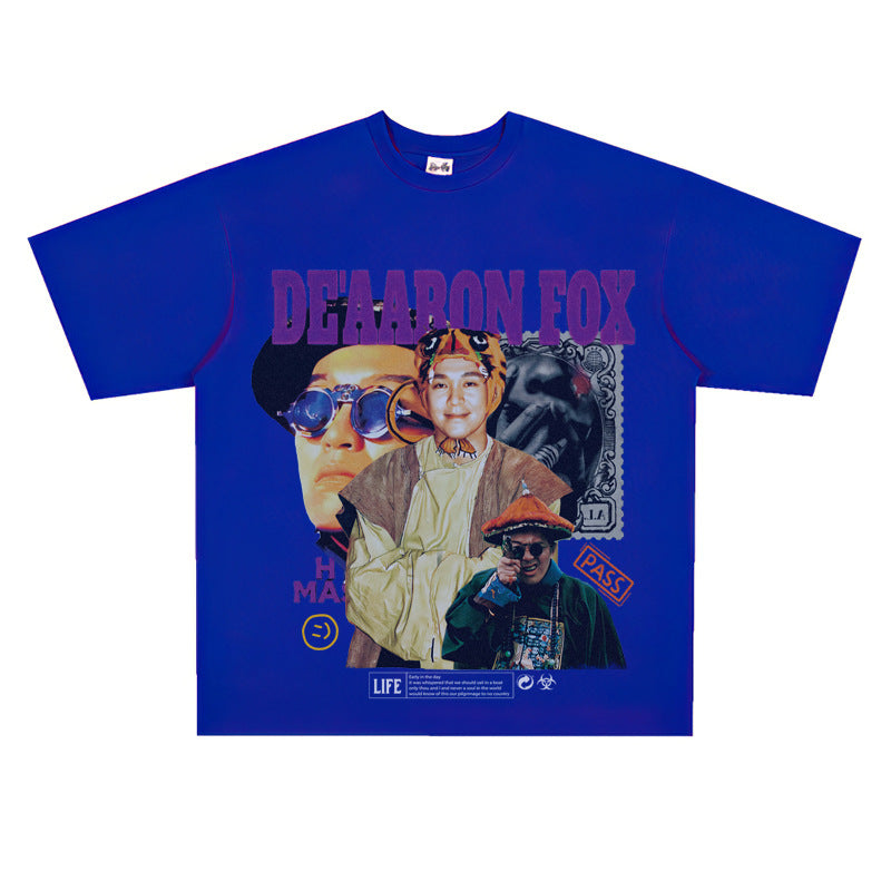 Film Star T Shirt Short Sleeve American Retro Loose-Fitting Pure Cotton T-shirt Men