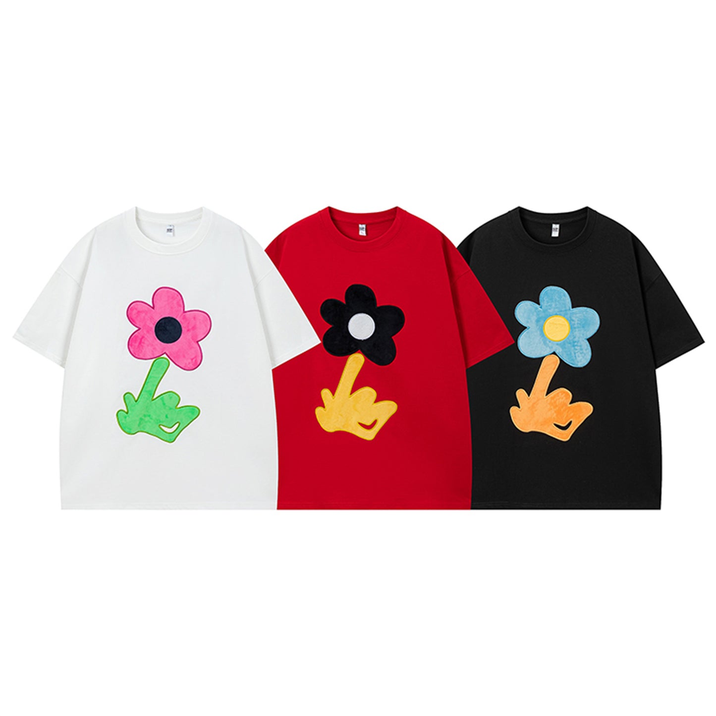 USA Vintage T-Shirt Vintage Flocking Flowers Men Summer