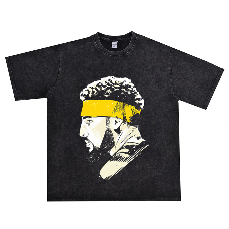 Film Star T Shirt Klaythompson Washed Distressed Printed American T-Shirt Retro Loose Short Sleeve
