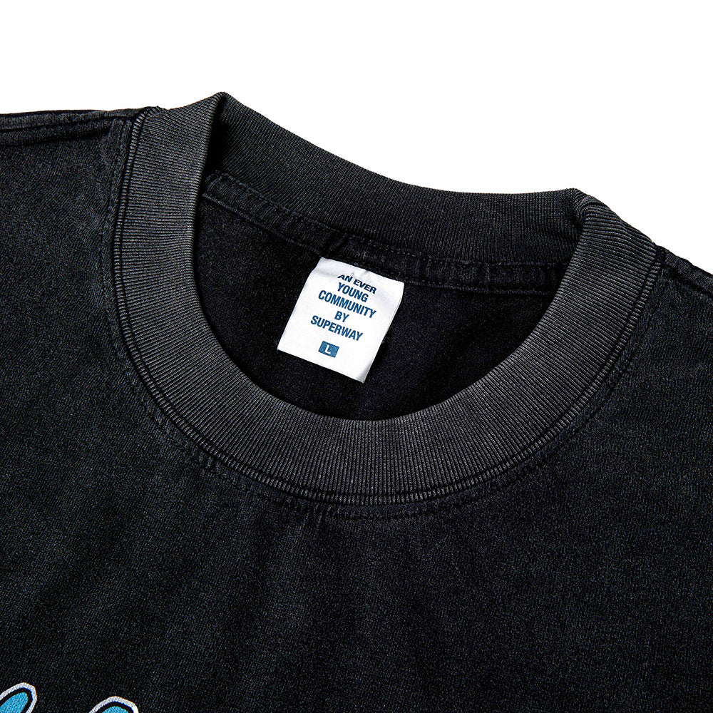 Vic Streetwear Summer Piano Print Washed Short Sleeve T-Shirt