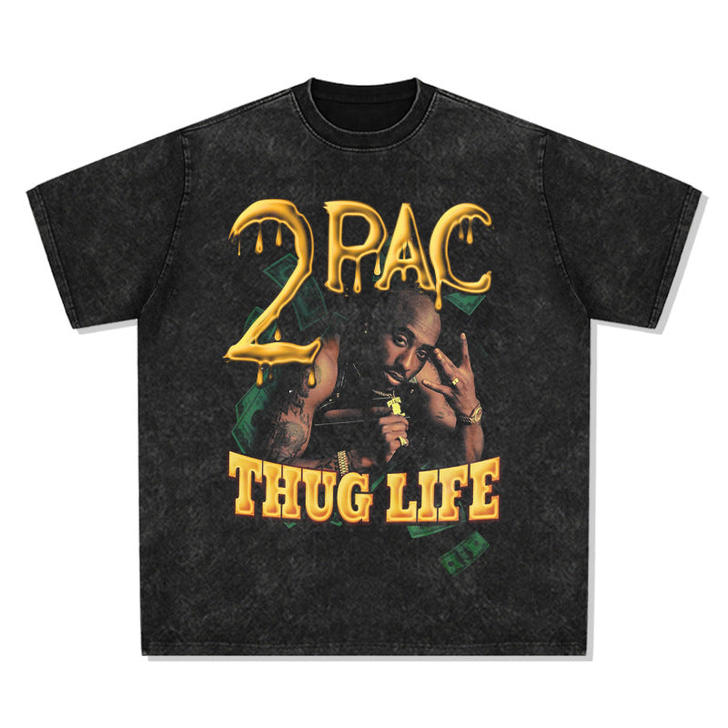 Cool t rapper BC 2Pac figure pike hip hop oversize vintage print short sleeve t-shirt