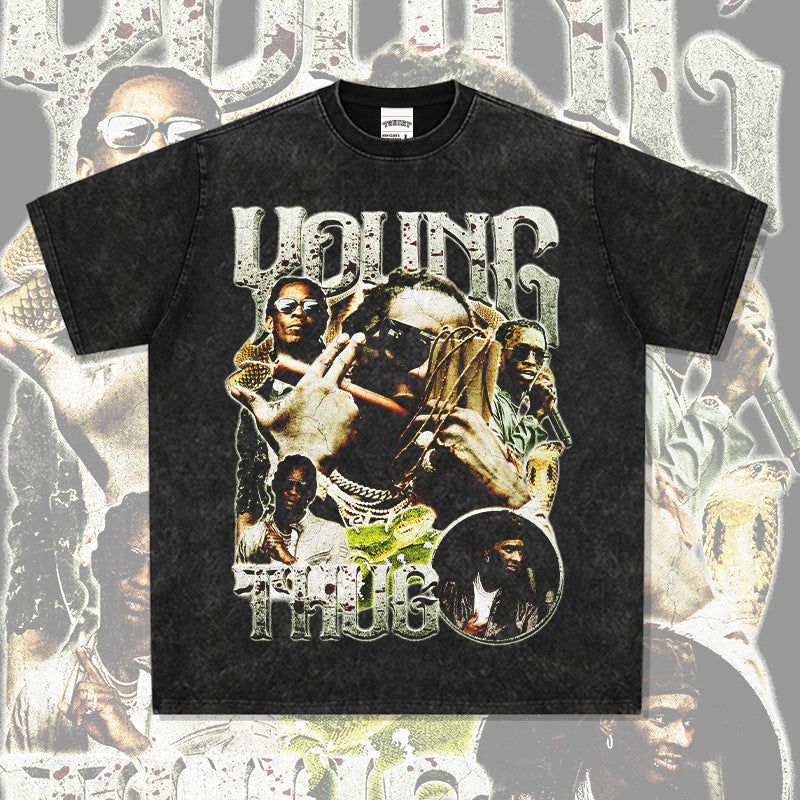 Cool t rapper vintage hip hop Young Thug print short sleeve t-shirt