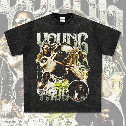 Cool t rapper vintage hip hop Young Thug print short sleeve t-shirt