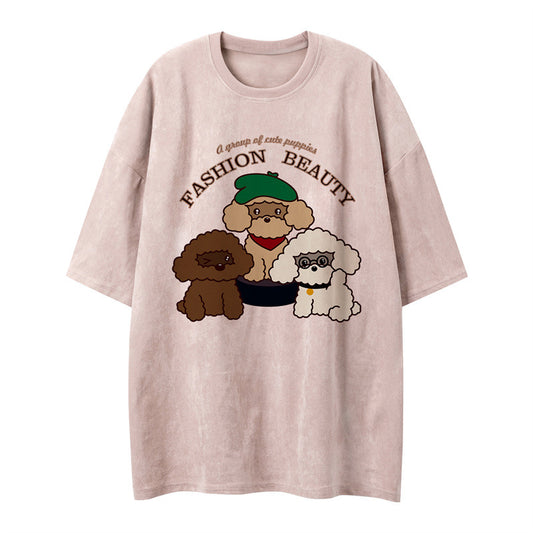 US drip outfits Summer Vintage Puppy Casual Loose Short Sleeve T-Shirts