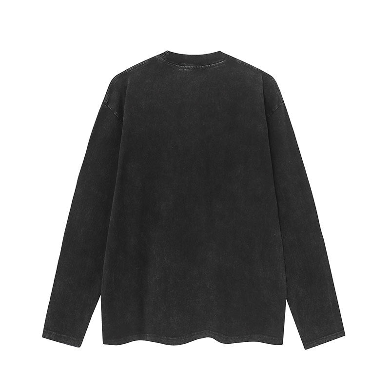 Marcas De Streetwear Vintage Washed Old Masked Girl Print Long Sleeve T-Shirt Top