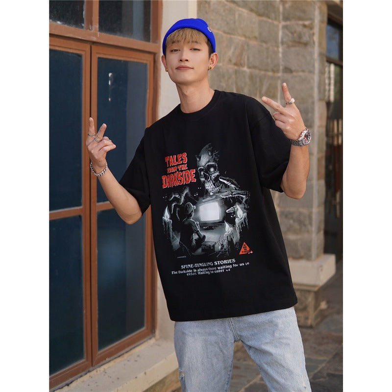 Film Star T Shirt Movie Demon Night Legend Trend Pure Cotton Short Sleeve Loose Retro T-shirt Men and Women