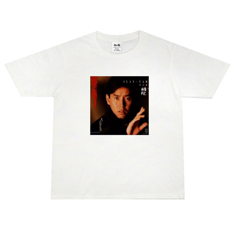 Film Star T Shirt Loose Street Cotton Small Neckline T-shirt for Men and Women