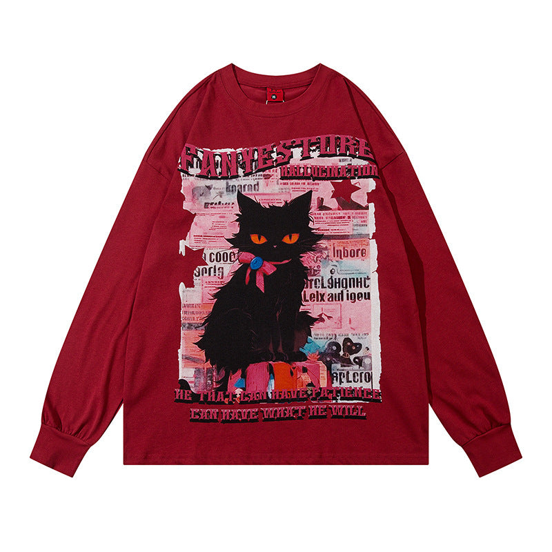 Vintage Usa Shirt Pussy Print Long Sleeve T-Shirt oversize