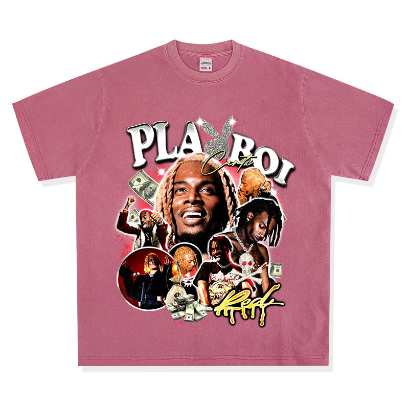 Cool t rapper Playbois Carti print hip hop rap short sleeve t-shirt vintage vintage top