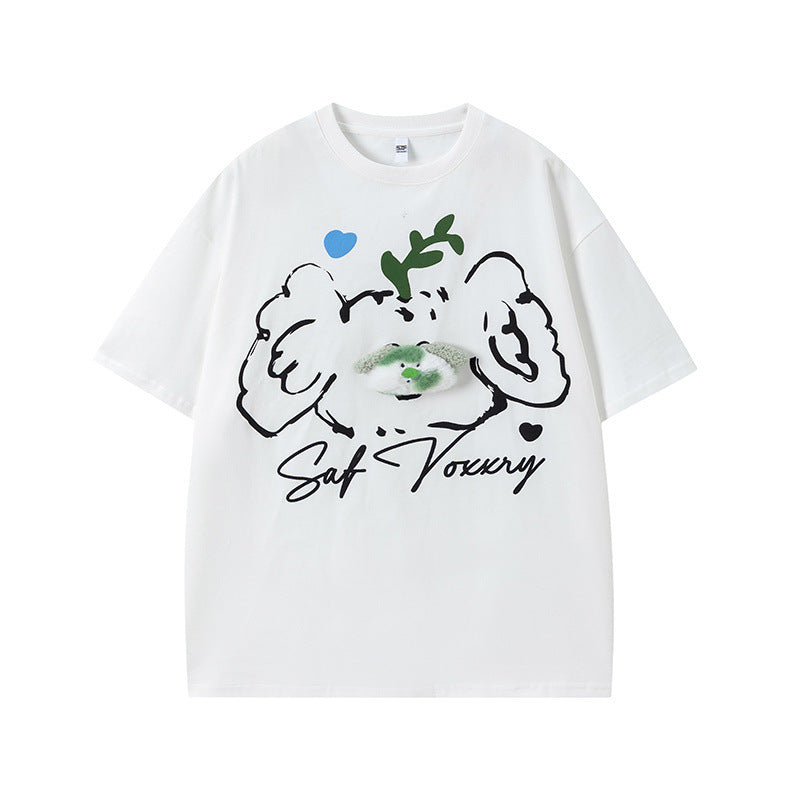 US drip outfits summer vintage cartoon gradual change bear casual loose short sleeve T-Shirts