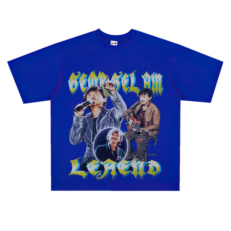 Film Star T Shirt Music Singer Lin Zixiang Loose Heavy Weight Retro Street Cotton T-shirt