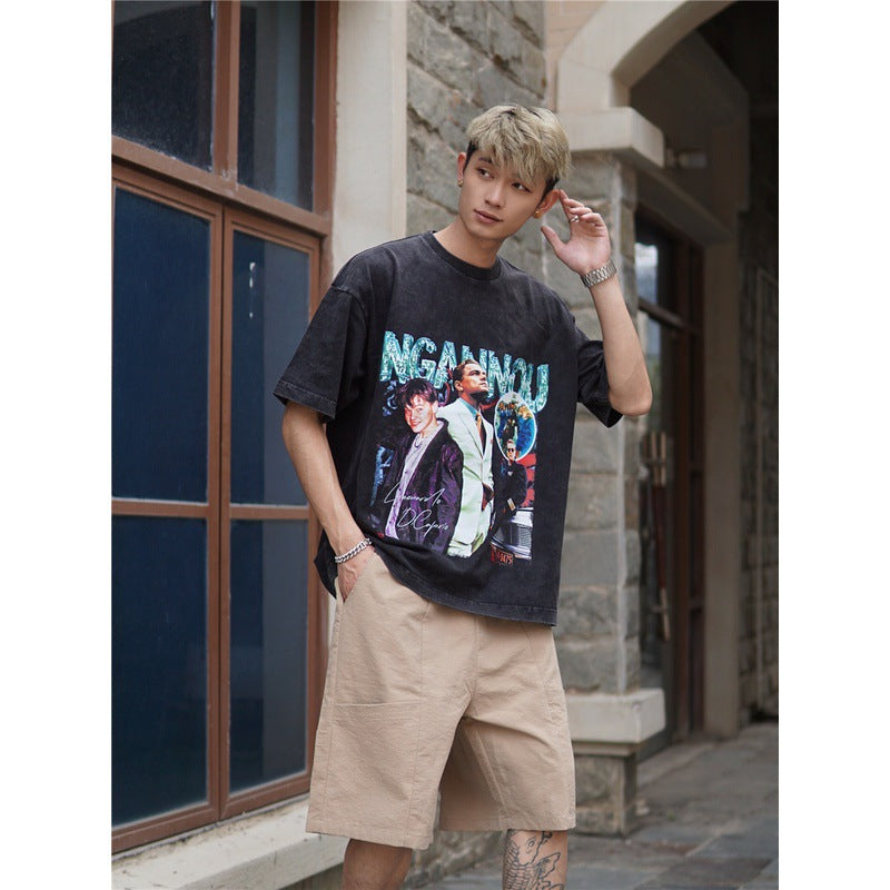 Film Star T Shirt Short Sleeve Loose Retro American Design T-shirt Men