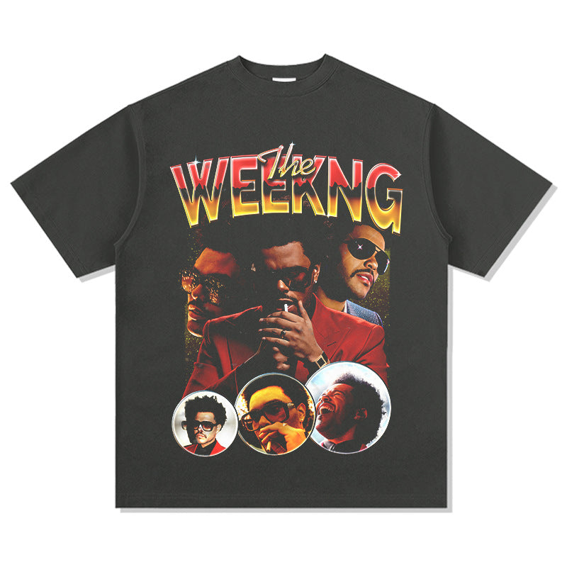 Cool t rapper vintage Weeknd print short sleeve hip hop loose t-shirt