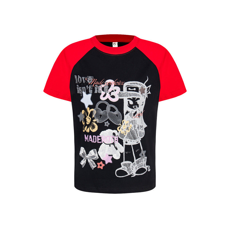 Casual Street Wear Vintage Crew Neck T-Shirt Short Sleeve Top