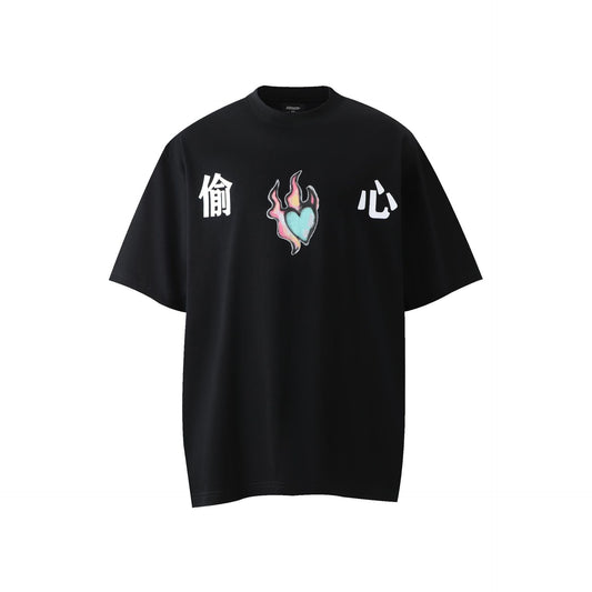 Hip Hop Clothing T-Shirt Short Sleeve Loose Flame Love Print