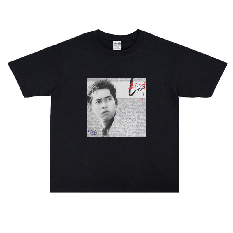 Film Star T Shirt Loose Street Cotton Small Neckline T-shirt for Men and Women