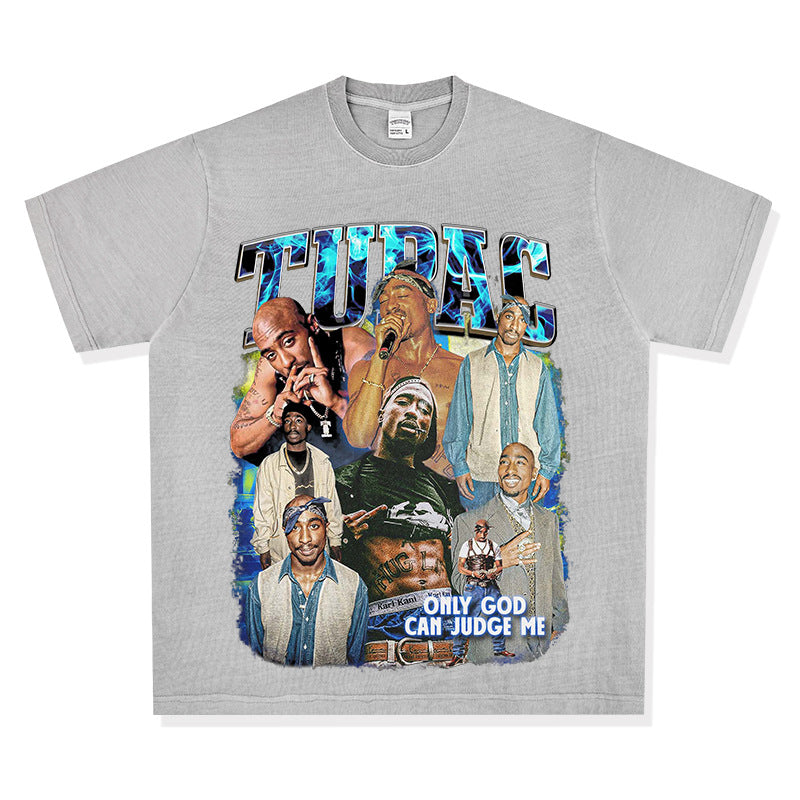 Outfit streetwear vintage hip hop tupac print short sleeve t-shirt