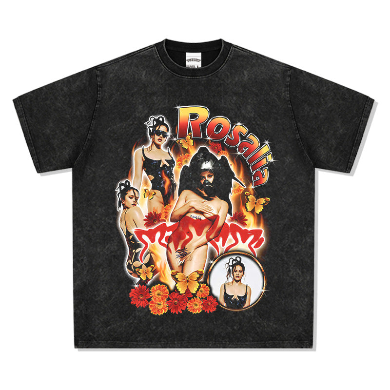 Marcas streetwear usa vintage hip hop rosalía rosalia print short sleeve t-shirt