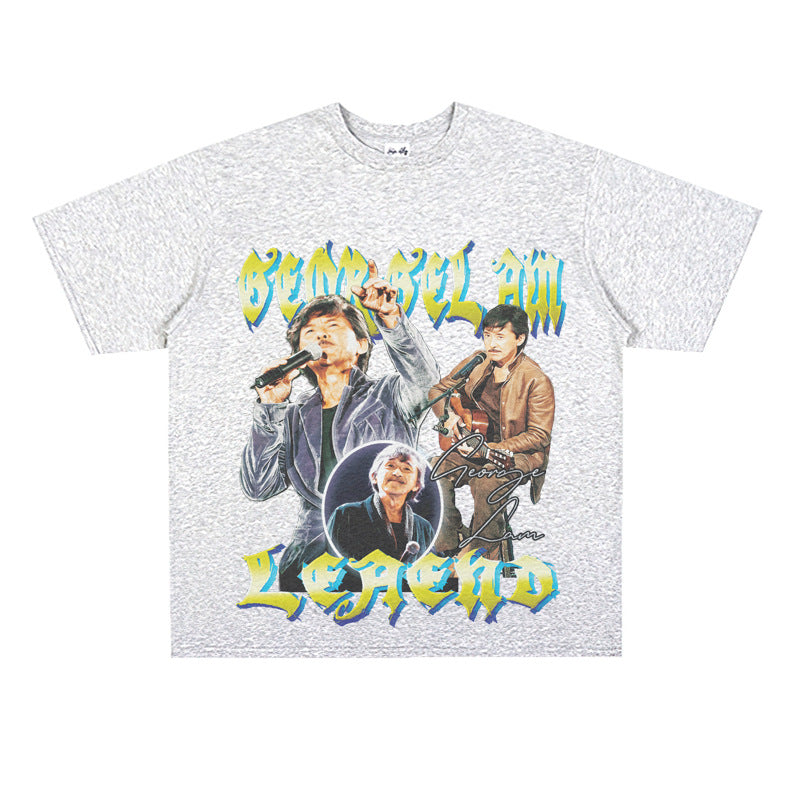 Film Star T Shirt Music Singer Lin Zixiang Loose Heavy Weight Retro Street Cotton T-shirt