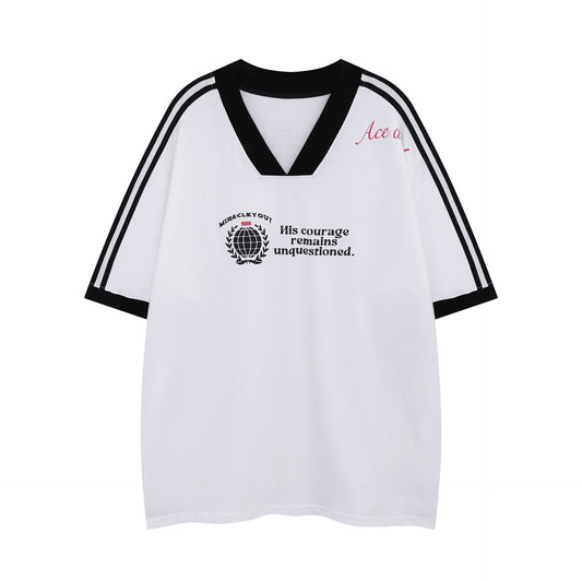 Camisetas streetwear Summer Vintage Baseball Collar Letter Casual Loose Short Sleeve T-Shirt