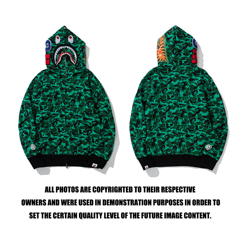 Ape Hoodie Shark Dark Green Camo Fleece Hooded Cardigan Sweater Jacket