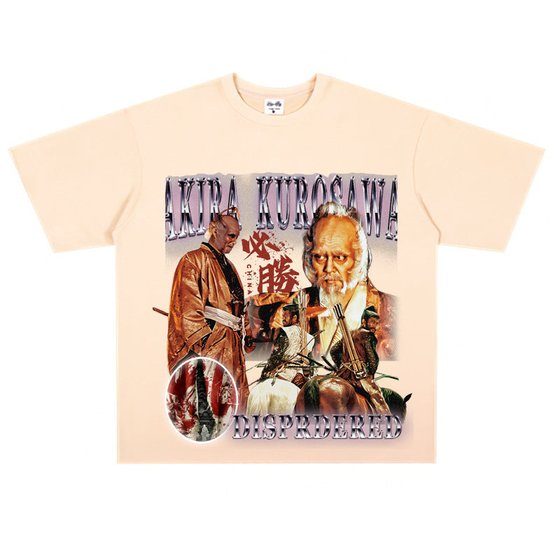 Film Star T Shirt Short Sleeve American Retro Loose Heavy round Neck Street T-shirt Men and Women