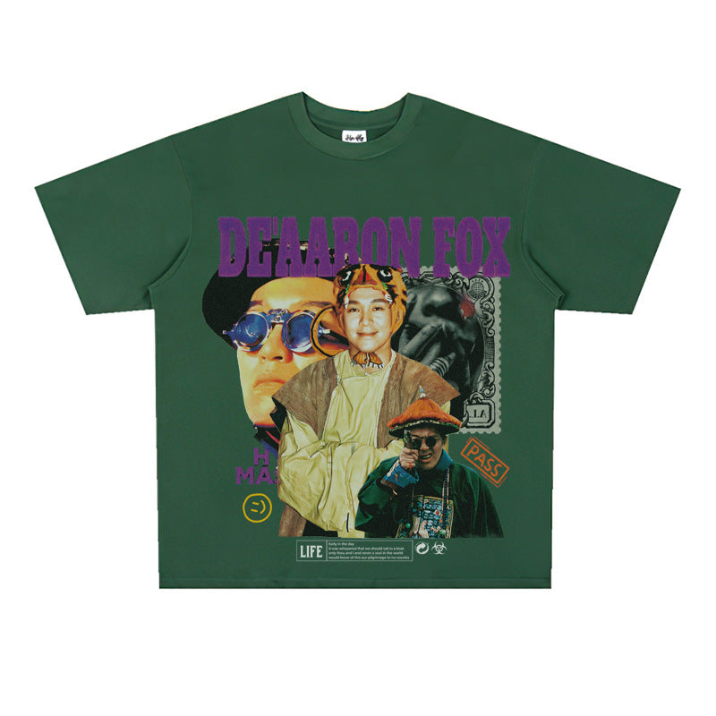 Film Star T Shirt Short Sleeve American Retro Loose-Fitting Pure Cotton T-shirt Men
