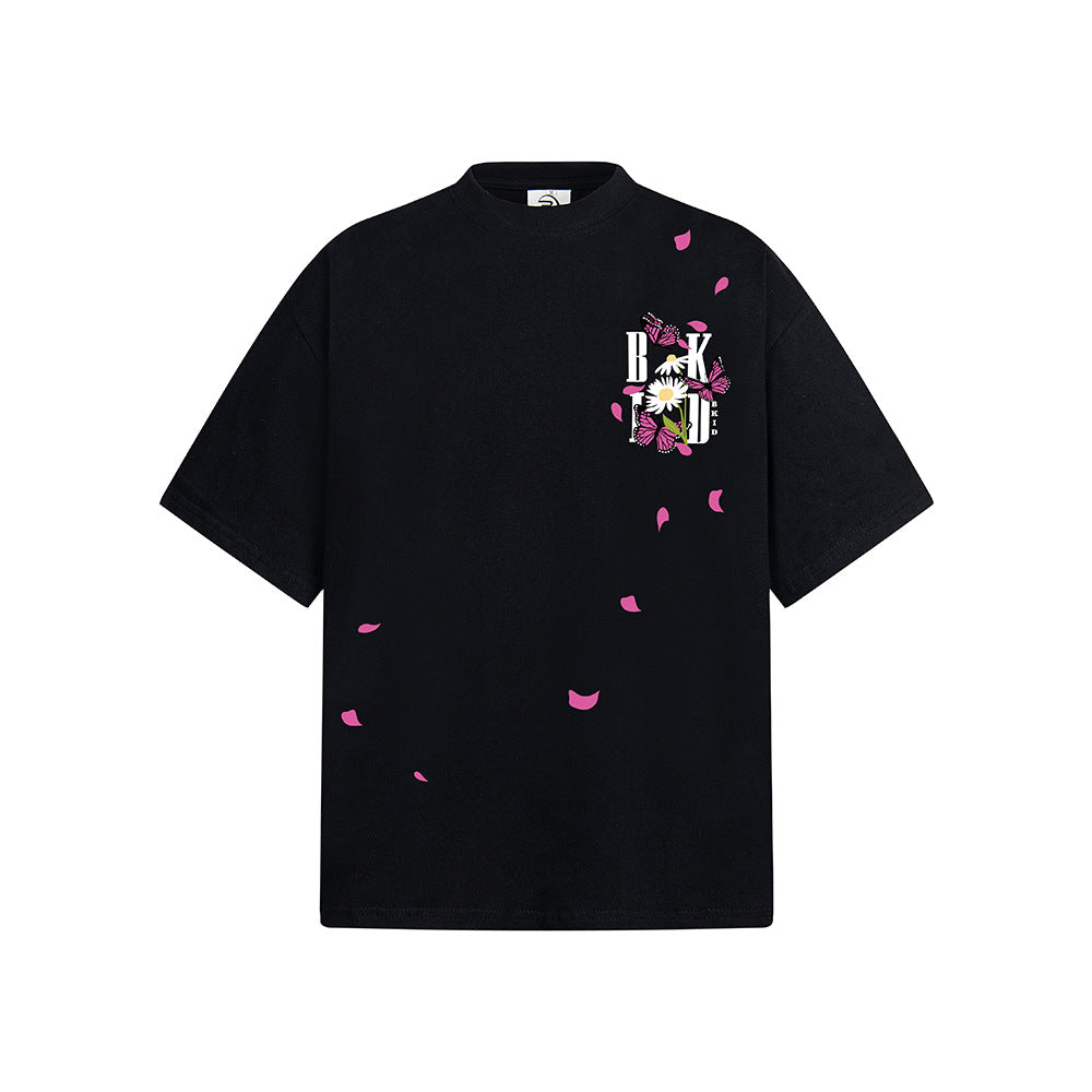 Hip Hop Clothes New York Vintage Summer Loose Crew Neck Embroidered Floral Top