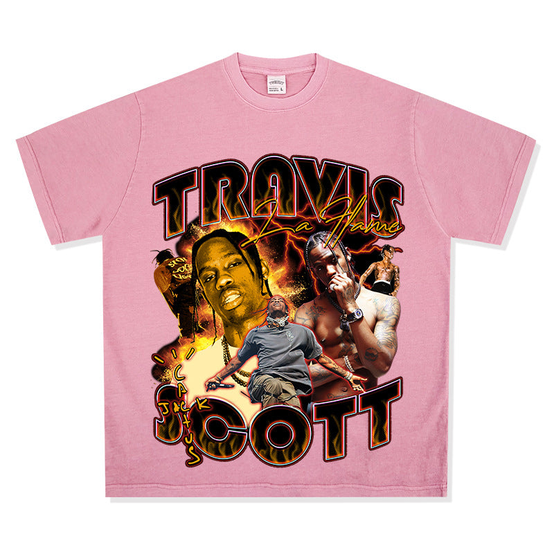 Outfit streetwear vintage hip hop travis scott print short sleeve t-shirt vintage