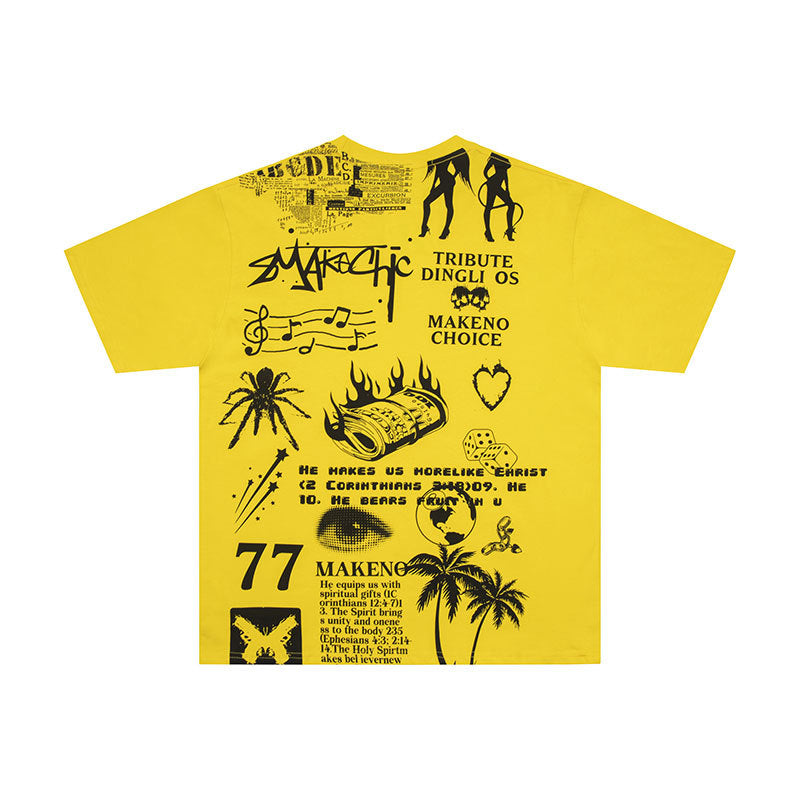 Vintage Usa Shirt Graffiti Print Short Sleeve T-Shirt Summer Loose Top