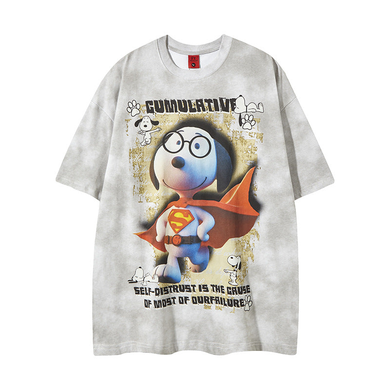 New York Hip Hop Style Vintage Cartoon Anime Print Short Sleeve T-Shirt