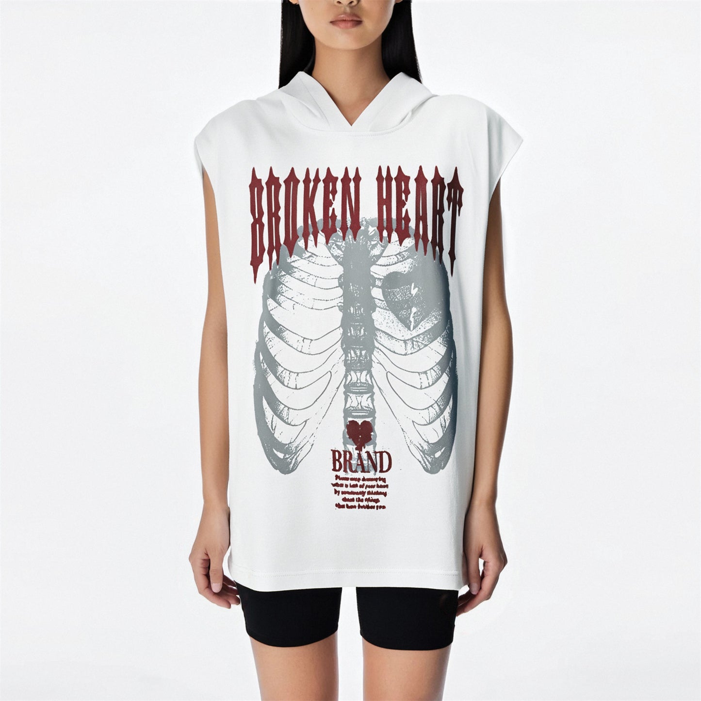 Distorted vintage sleeveless t-shirt loose casual hooded vest