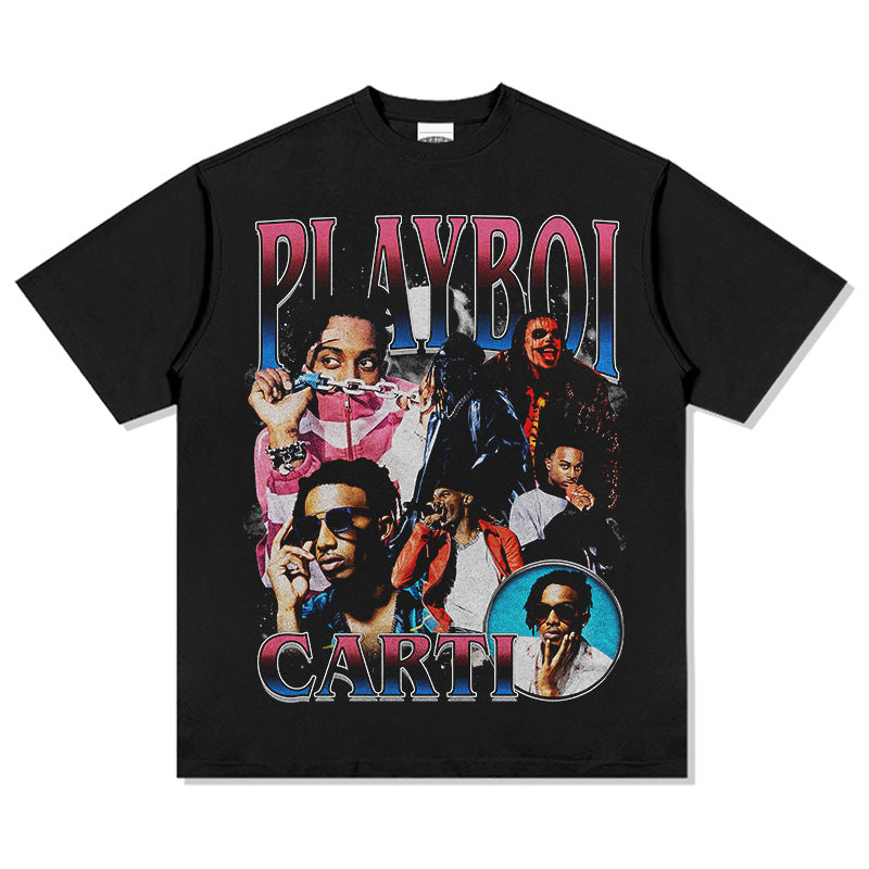 Outfit streetwear vintage hip hop Carter Playboi print short sleeve t-shirt