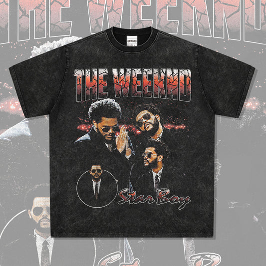 Streetwear masculino vintage weeknd print short sleeve t-shirt hip hop loose vintage