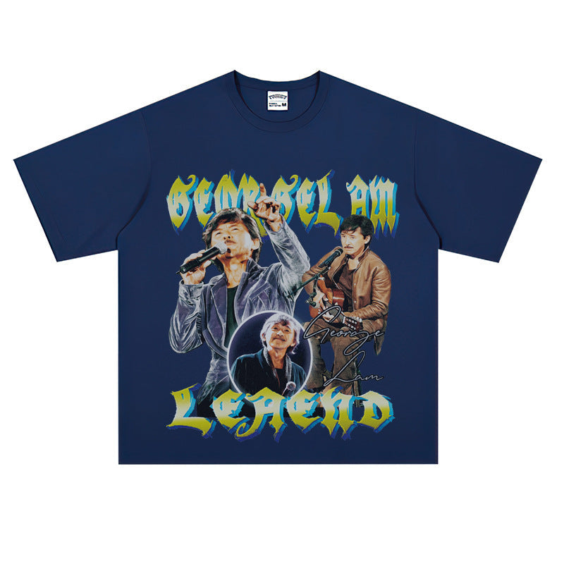 Film Star T Shirt Music Singer Lin Zixiang Loose Heavy Weight Retro Street Cotton T-shirt