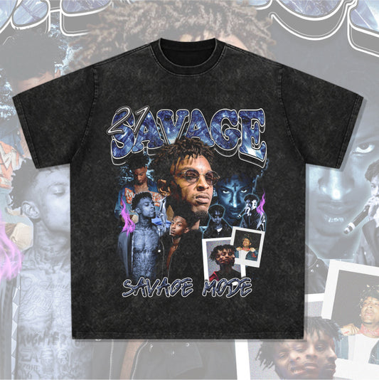 Streetwear masculino vintage hip hop 21 savage print short sleeve t-shirt