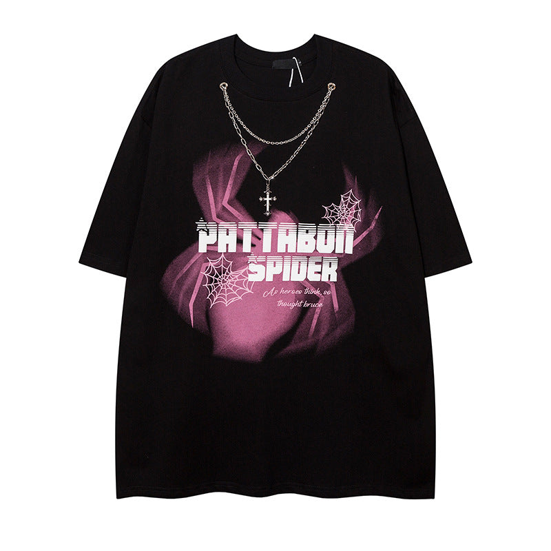 Vintage Usa Shirt Spider Necklace Crew Neck Short Sleeve T-Shirt Men's and Women's Summer Brand Loose