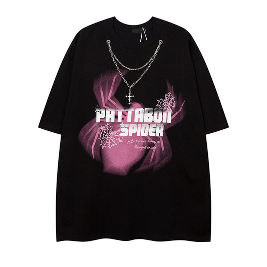 Vintage Usa Shirt Spider Necklace Crew Neck Short Sleeve T-Shirt Men's and Women's Summer Brand Loose