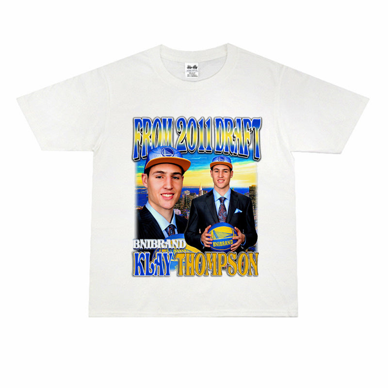 Film Star T Shirt Klaythompson Washed Distressed Printed American T-Shirt Retro Loose Short Sleeve