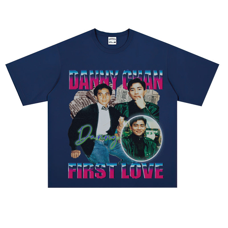 Film Star T Shirt Singer Danny Chan Printed Loose Cotton American T-shirt
